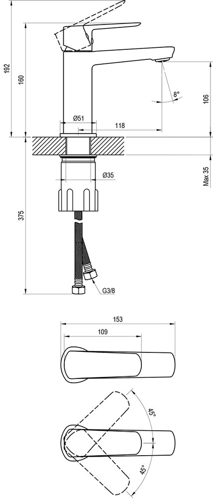 Mitigeur de lavabo sur pied sans bonde Life 012.00