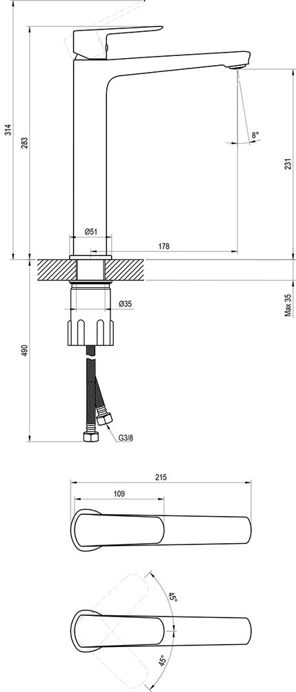 Mitigeur de lavabo sur pied sans bonde Life 015.00