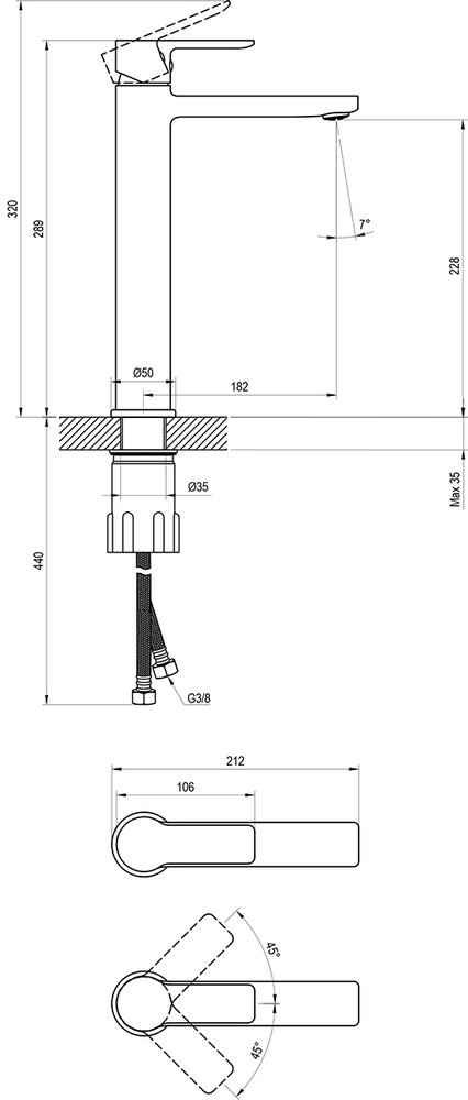 Mitigeur de lavabo sur pied sans bonde Solar 015.00